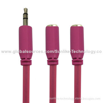 Splitter Cables with 3.5mm Jack, Super Soft Flat Line, Half Shiny/Matte, 3.5mm SP Male-2mm Female